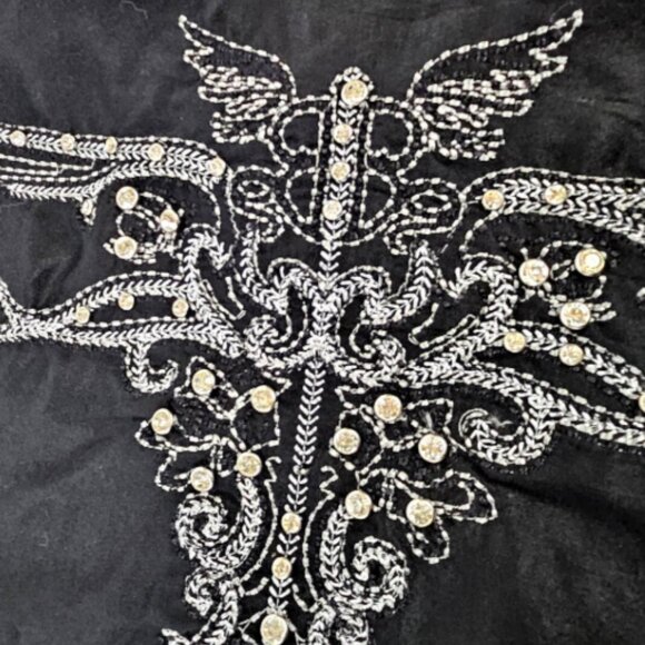 NEW Women's Buckle Black Long Sleeve Blouse Y2K Gem Stone Snaps Crystals Western - Picture 11 of 13